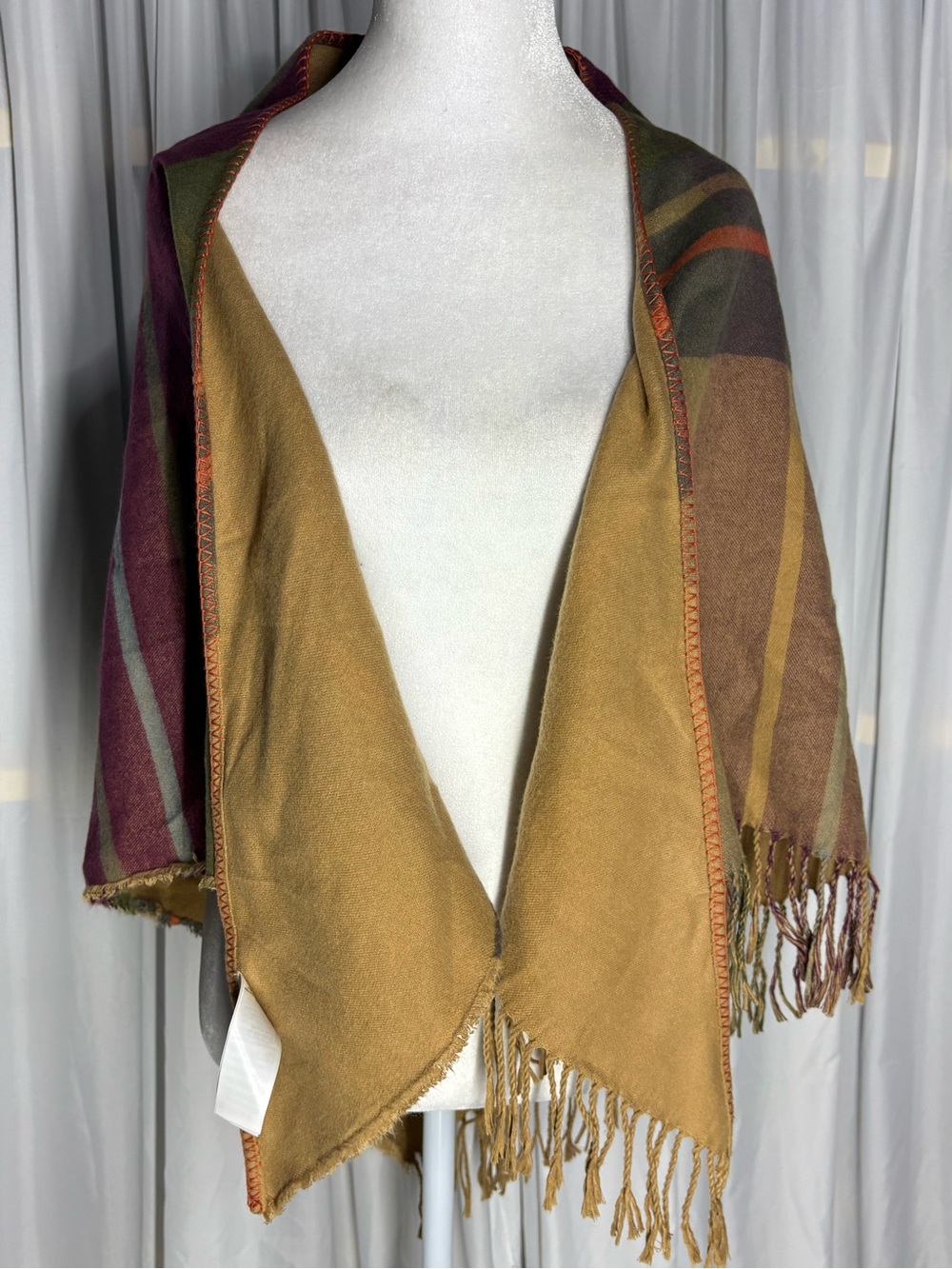 Joules Mustard Cape With Tassels Plaid Printing Classical One Sizes - Picture 3 of 7